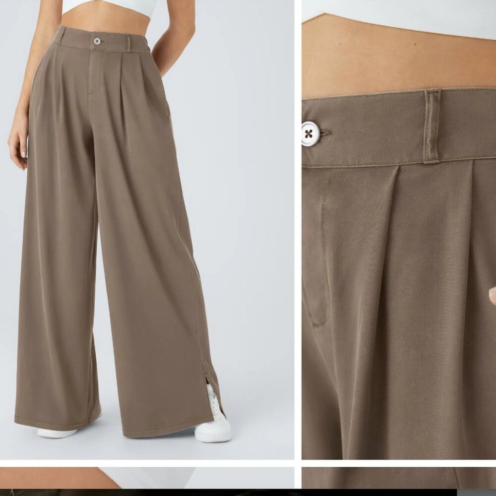 Halara High-Waisted Wide Leg Pants w/ Zipper Pockets | Elderberry | Size M